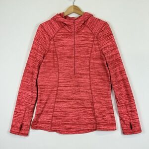 Zella Women XL Jacket Red Coral Stripe Athletic Fleece Hooded Hoodie Half Zip